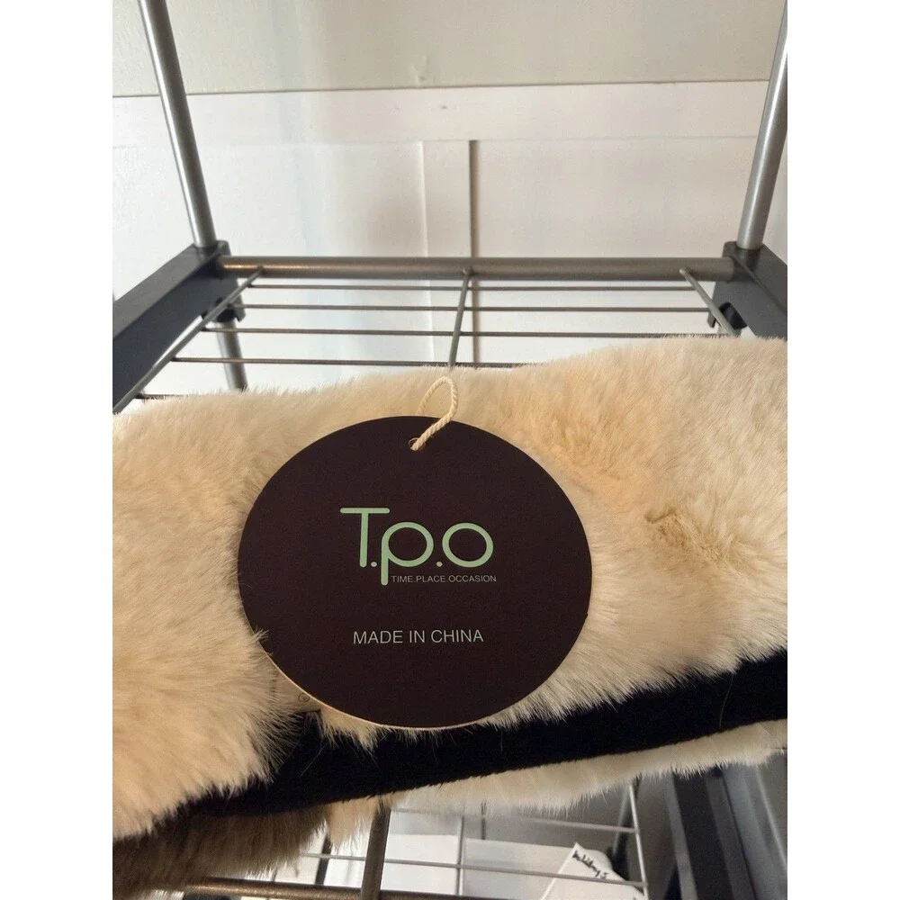 T.P.O. Faux Fur Colorblock Scarf Cream/Brown Magnetic Closure Wrap
